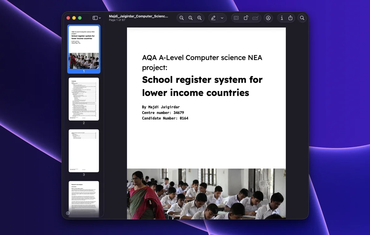 Hero image for A-Level CS NEA: School register system for lower income countries